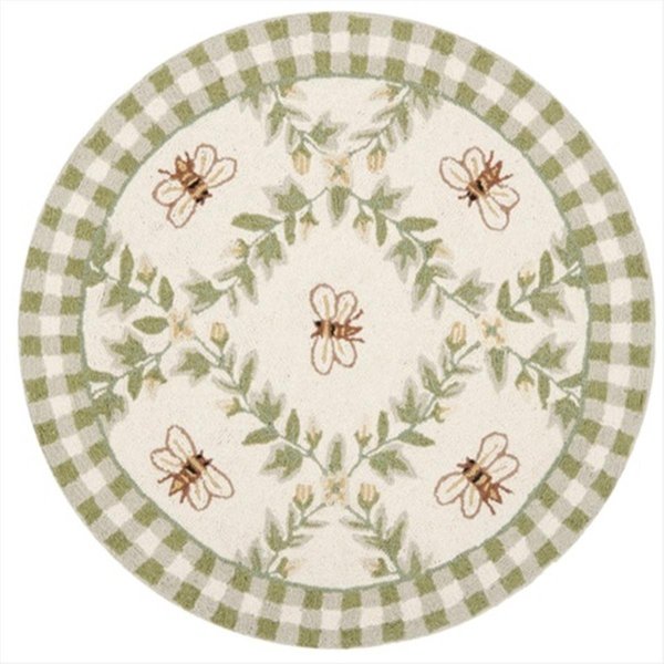 Safavieh 3 ft. x 3 ft. Round Country and Floral Chelsea Ivory and Green Hand Hooked Rug HK55A-3R